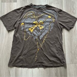 Affliction Charcoal Tee with Gold Cross Design